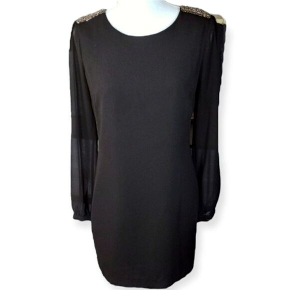FOREVER 21 BLACK BEADED SHOULDERS SHIRT DRESS SZ.S EUC - Picture 1 of 8